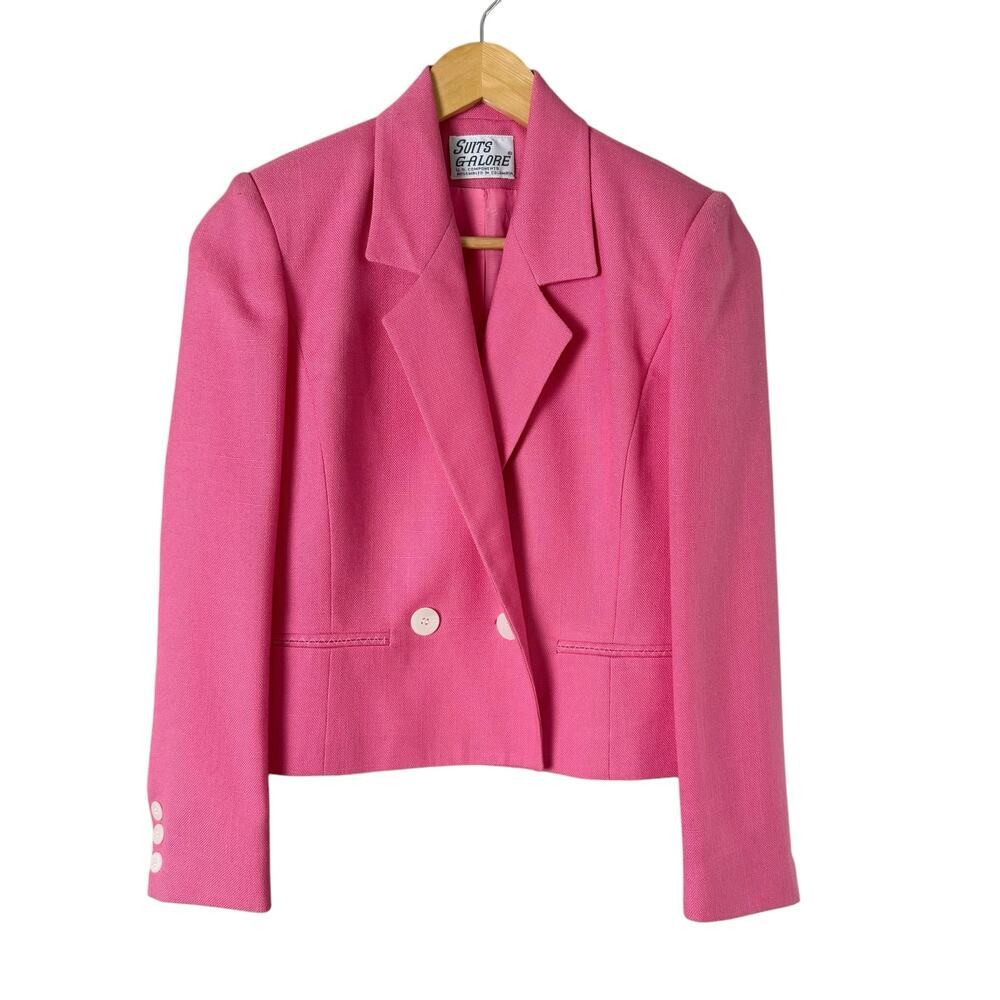Suits Galore Vintage Pink Cropped Blazer Double Breasted‎ Button Front, Size 4